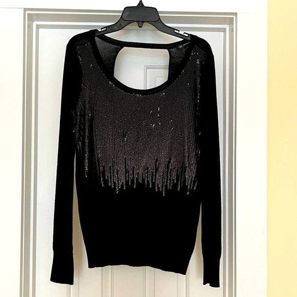 INC International Concepts Black Sequin Sparkle Open Back Lightweight Sweater - Picture 1 of 5